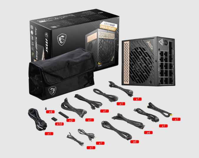 MSI MEG AI1300P PCIE5 / FUENTE DE PODER DE 1300W / FULL MODULAR / 80+ PLATINIUM / CONECTOR 12VHPWR / ATX 3.1 / CONDENSADORES JAPONESES / ATX