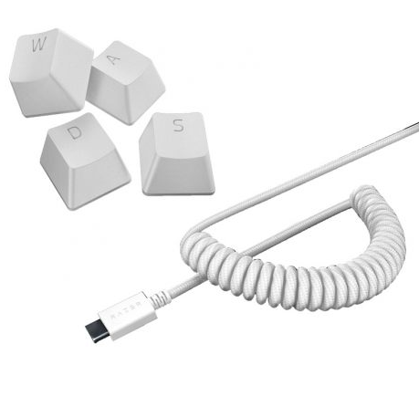 RAZER PBT KEYCAP + COILED CABLE (MERCURY WHITE) / KIT DE 120 TECLAS INGLES / DOUBLESHOT KEYCAP / COMPATIBILIDAD UNIVERSAL / USB-C A USB-A