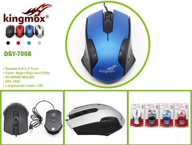 KINGMOX DSY-7008 - MOUSE USB 2.0 / COLORES VARIADOS / 1.2M